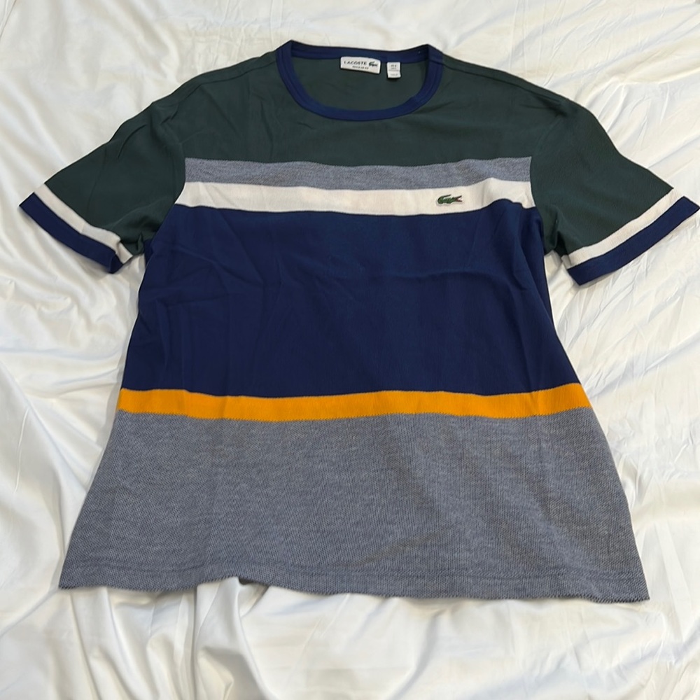 Lacoste men’s multi colored striped shirt size L